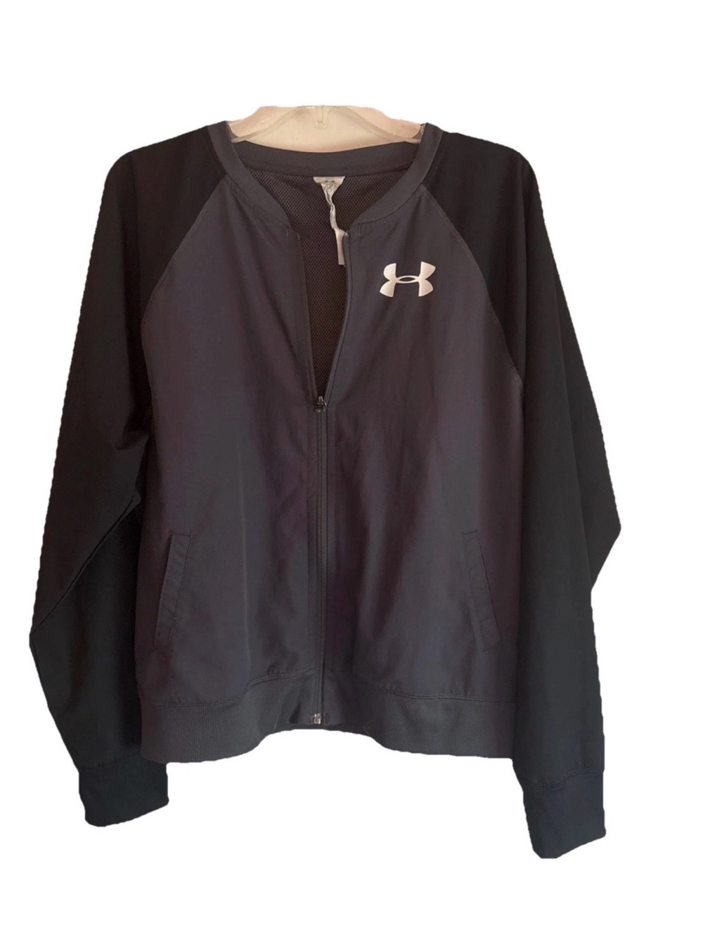 Under Armour All Season Track Jacket Bomber Black Gray Full Zip Mesh Lined
